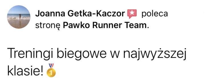 Opinia z Facebooka o treningach Pawko Runner Team