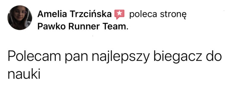 Opinia z Facebooka o treningach Pawko Runner Team