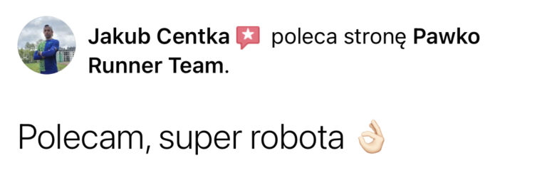 Opinia z Facebooka o treningach Pawko Runner Team