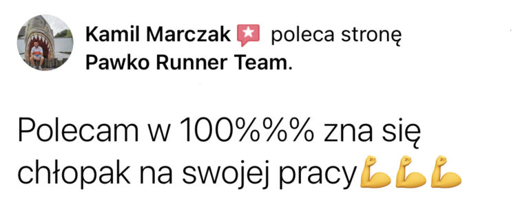 Opinia z Facebooka o treningach Pawko Runner Team