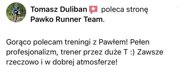 Opinia z Facebooka o treningach Pawko Runner Team